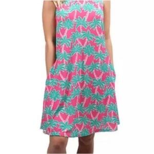 Simply Southern Collection Pink and Green Tropical Print Mini Dress Medium